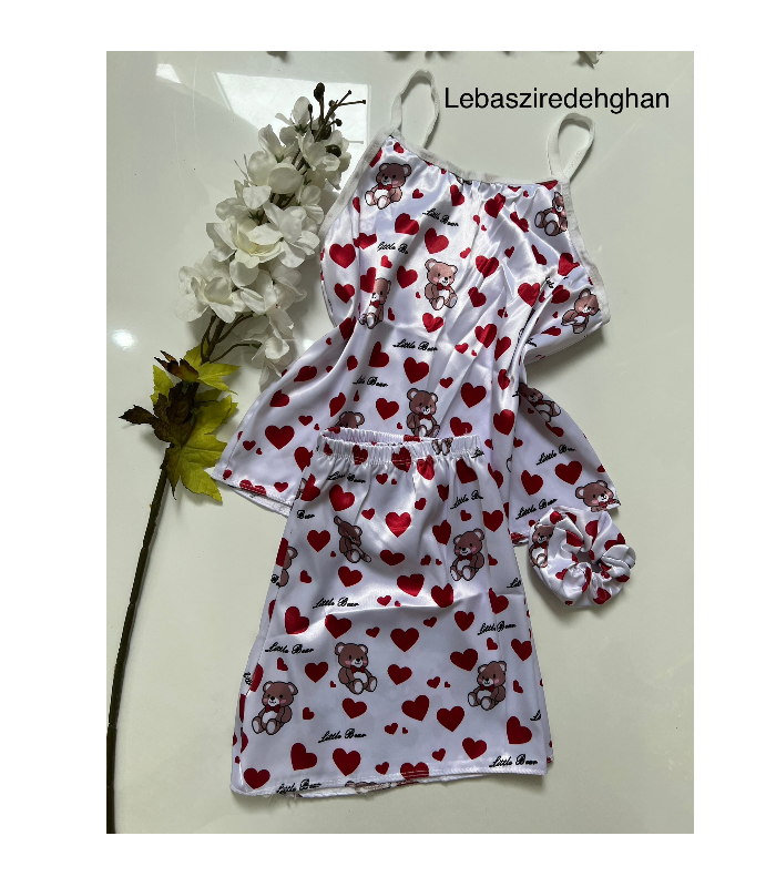 تاپ و‌شورتک ساتن همراه با کش مو فری سایز 